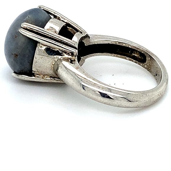 Blue Star Sapphire 14.01ct Platinum Silver Ring - Picture 6 of 7